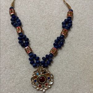 Elegant Blue lapis and Gold tone Necklace